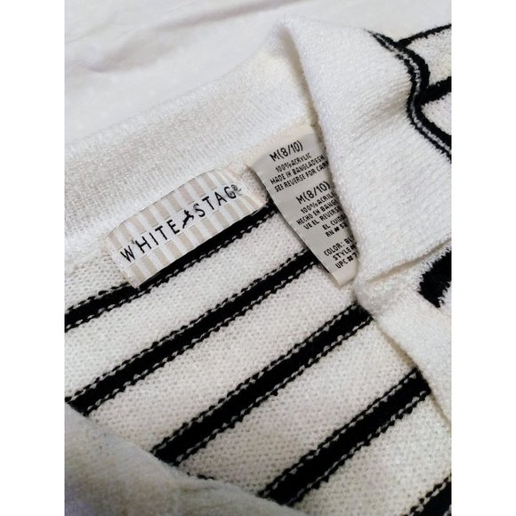 Women's WHITE STAG White/Black Striped V Neck Collar Pull Over Sweater MED - Picture 3 of 3